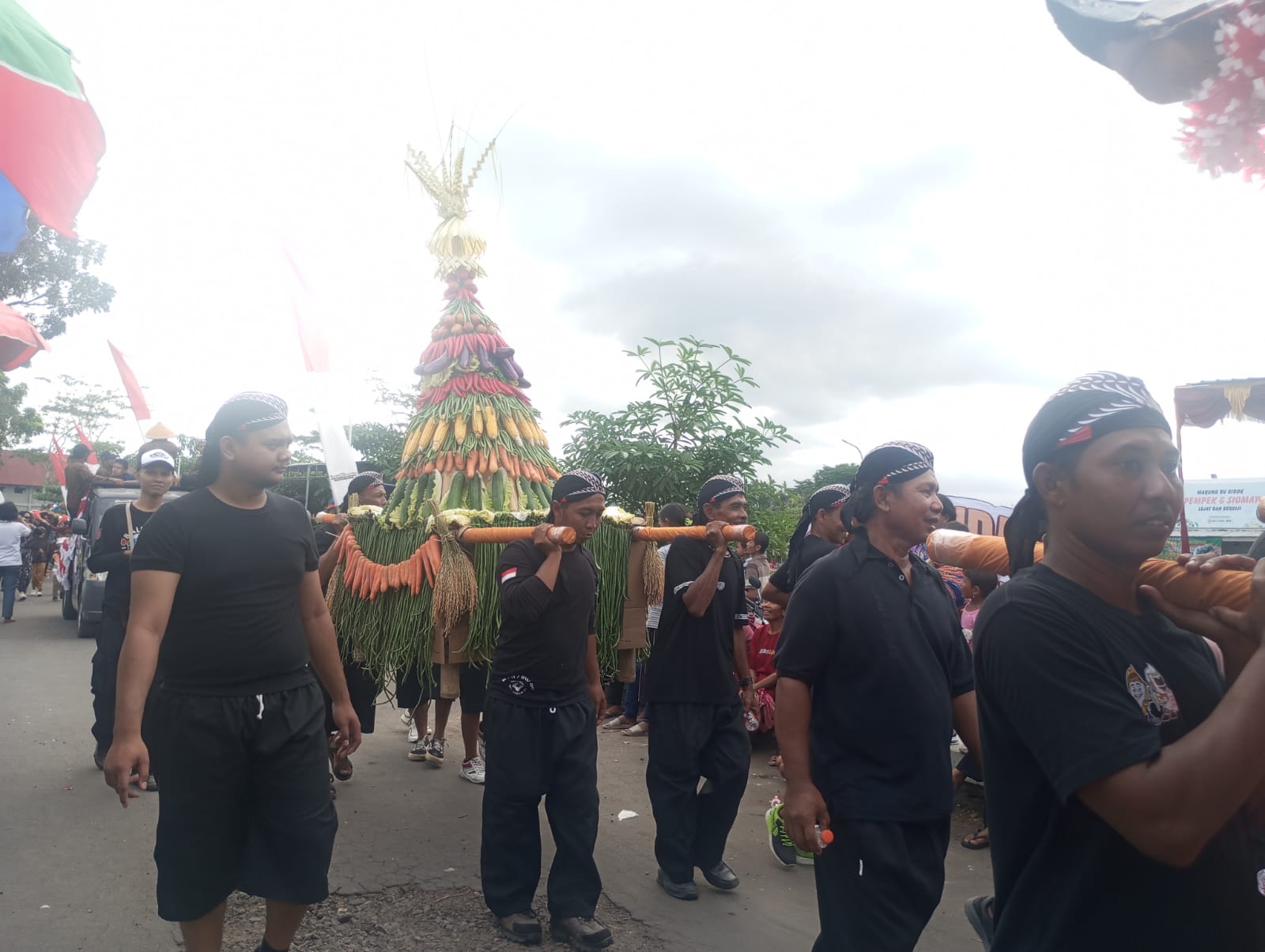 Warga Desa Ngrundul membawa gunungan hasil bumi untuk kirab budaya. Foto : Dokumen Pribadi